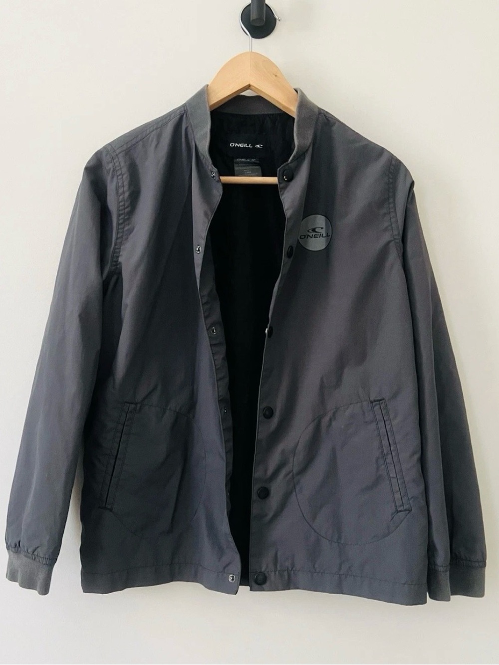 Vintage O'Neill Surfing Boys Large Spell Out Button Windbreaker Jacket Gray